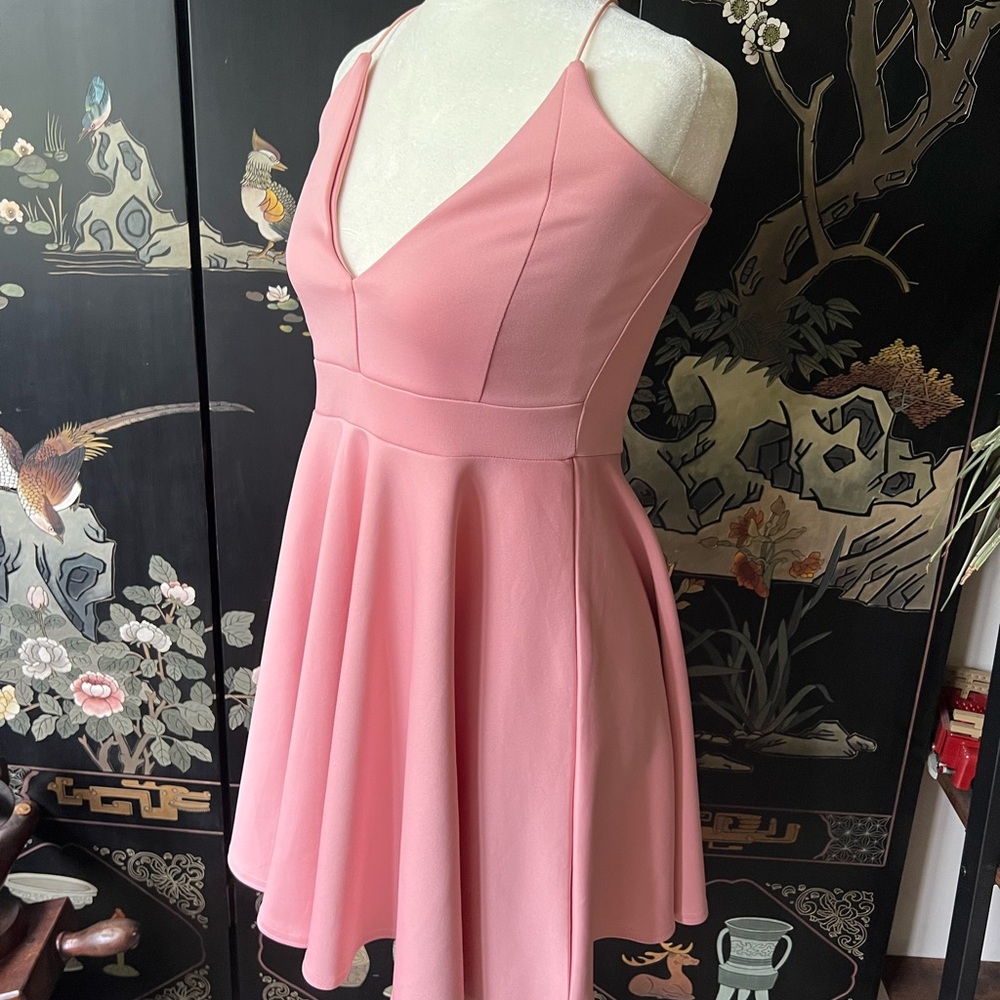 Boohoo Pink V-Neck Mini Dress